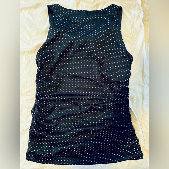 Maurice’s L Sleeveless Blouse Black Polka Dot Floral Neckline - Picture 3 of 6